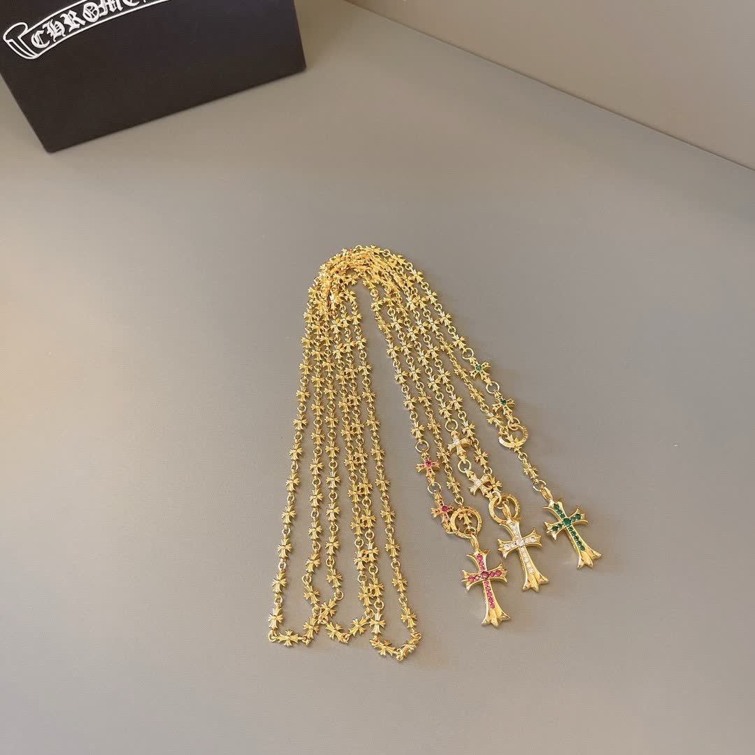 Chrome Hearts Gold Star Chain with Cross Pendants